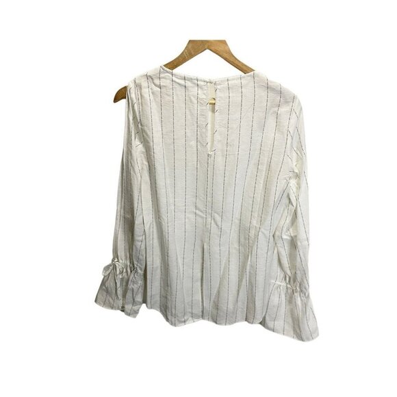 Fate by LED White Black Striped Cold Shoulder Boho Blouse S Long Sleeved - Picture 6 of 7